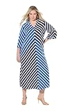 Ulla Popken Vestido Maxi de túnica, Rayas, Cuello Chimenea, Manga Trompeta 3/4 Azul Celeste 46+ 848525746-46+