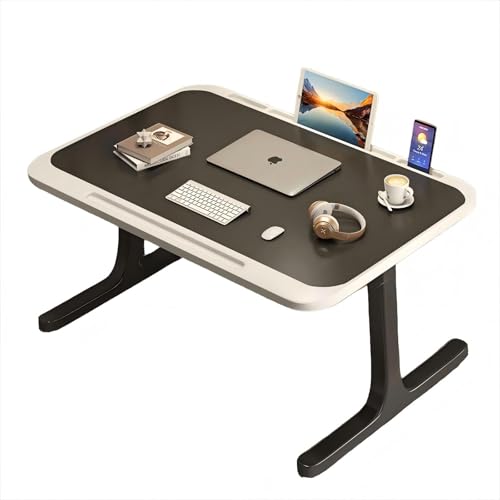 HealHygeiros 折りたたみテーブル ミニ 折り畳み ベッド 机 低い ちゃぶ台 小さい机 一人暮らし おしゃれ コンパクト T字型の強化テーブル脚 より強い安定性 組立不要 多機能 便利な収納 省スペース 携帯電話 タブレットスタンド 学習 食事