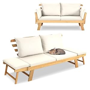 GIANTEX Daybed Klapbank voor 2 personen, met kussens en kussens, houten frame voor veranda en achtertuin