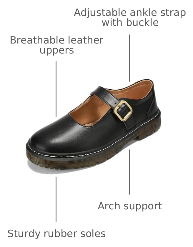 Image of Women's Mary Jane Flat Shoes Comfort Platform Buckle Ankle Strap Flats Breathable Slip On Lightweight Office Work Shoes Black,8 US