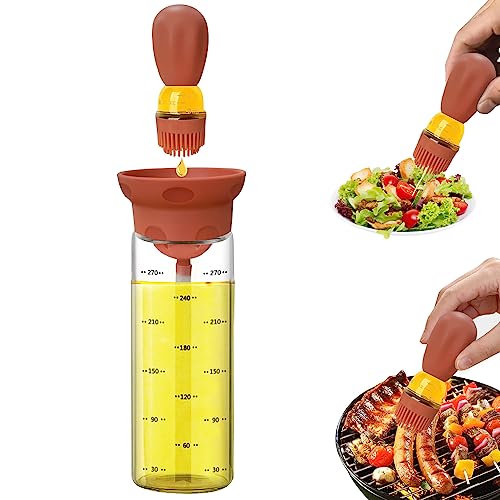 TINMIX Dispenser per olio d'oliva con pennello in silicone 2 in 1, 300 ml, dispenser per olio da cucina, barbecue, grill, pasticceria, insalata, grigio