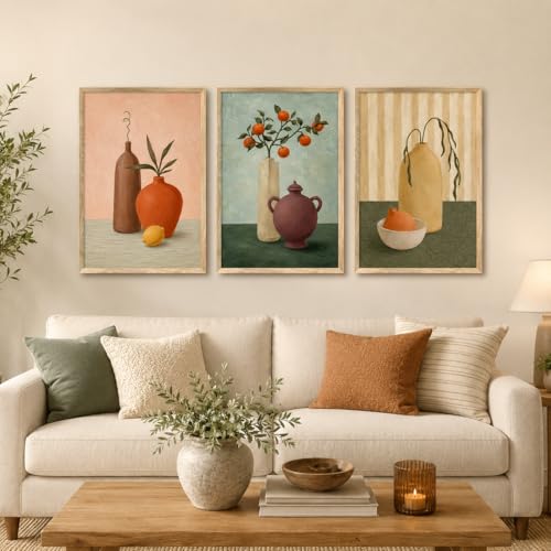 Image of Livin'luxe Set of 3 Still Life Vase Fruit Wall Paintings for Living Room Bedroom Hallway Decor with Premium Wooden Color Synthetic Frame (25.5 x 19.5 Inch) NM03-91