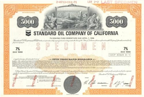 Standard Oil Company of California - Also Known as Chevron - $10,000 Specimen Bond