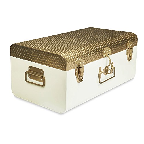 Image of Elan Vintage Beaten Steel Storage Rectangular Trunk with Beaten Brass Lid (White, Standard)