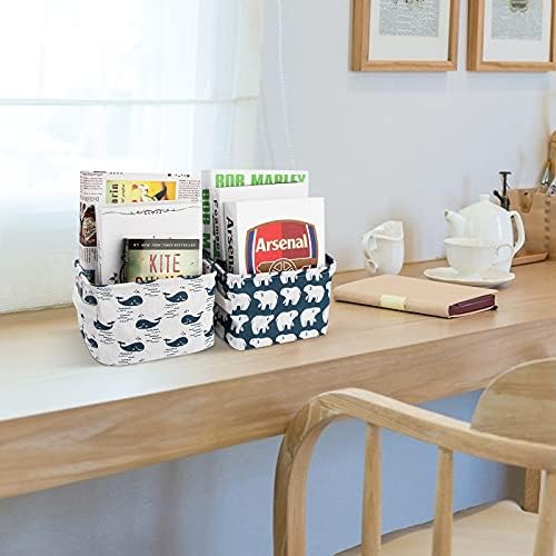 MengH-SHOP Fabric Storage Basket Waterproof Storage Box Foldable Cotton Linen Blend Storage Bins with Handle Desktop Storage Organizer for Makeup, Books, Toys, Keys 4 Pieces