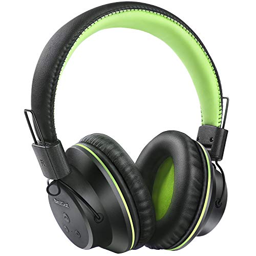 BestGot UKS1 Bluetooth Wireless Over Ear Headphones Foldable headset with Ultra Soft Earmuffs Built-in Mic for Mobile Phone TV PC Laptop (Black/Green)