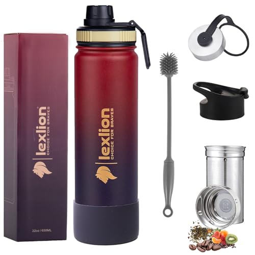 Comparison: Best Tea Infuser Water Bottle 9 Lexlion Tea Infuser Water Bottle 22 Oz – Triple Wall Insulated Stainless Steel, Loose Leaf & Fruit Strainer, 3 Leakproof Lids, BPA-Free Silicone Sleeve, Reusable Thermal Mug