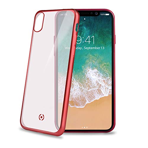 Celly Lasermatt900Rd - Cover Compatibile Con Modello Iphone X, Colore Trasparente Con Rossi