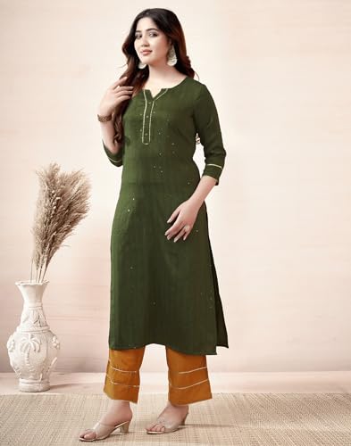 Image of SKYLEE Women's Printed & Gota Lace Cotton Silk Anarkali Kurta Set with Dupatta