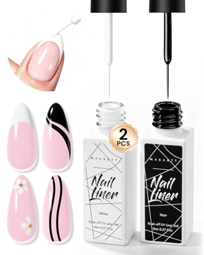 Makartt Gel Nail Polish Liner Set 2 Colors White & Black for French Tips