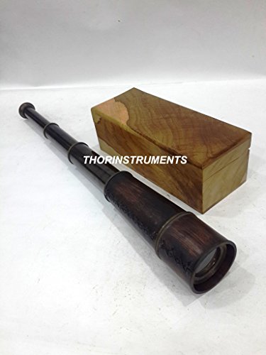 Vintage Bronze Telescope Antique Leather w/Natural Wooden Nautical Gift Decorative Rustic Vintage Home Decor Gifts