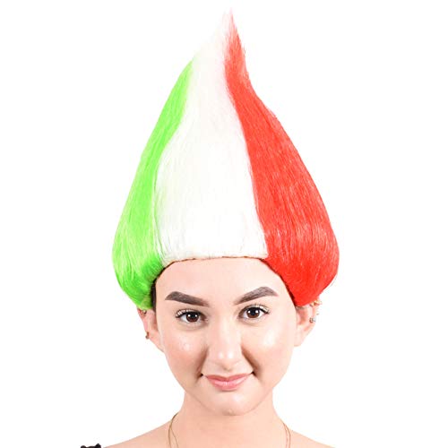 Cece Italy Flag Troll Wig Colorful Hairpiece For Halloween Sport Football Fan Costumes Party #TOP2