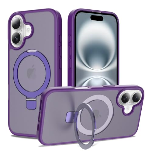 Image of Magnetic for iPhone 16 Case, 6.1 inch, Compatible with MagSafe, Rugged Kickstand, Not-Yellowing Military-Grade Protection, Matte Purple