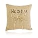 Veemoon Mr& Mrs Wedding Ring Pillow Burlap Jute Bow Bow Twine Anillo Rústico Almohada de Almohada de Almohada para Portador para El Anillo de Bodas Soporte de Anillo