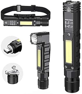 Portable Flashlight, 800 Lumens USB Rechargeable Tactical Flashlight, 90 Degree Rotate, Magnet tail, Flashlight IPX4 Waterproof Led Flashlight 5 Modes, COB Work Light for Camping, Outdoor, Reading