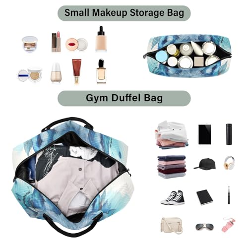 Large Travel Duffel Bag, Watercolor Face Wolf Sports Tote Gym Bag, Shoulder Weekender Overnight Bag for Women Men, Carry On Luggage with Toiletry Bags4