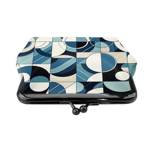 Pu Leather Buckle Coin Purse Abstract-Nordic-Blue-Geometric Girls Kiss-Lock Change Purse Wallets2
