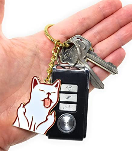 Cat Keychain – Middle Finger Cat Cute Keychain – Women Keychain With Cat Charm – Funny Keychains For Handbag, Purse, Keys – White Cat Cutes Keychains For Women And Girls #TOP1