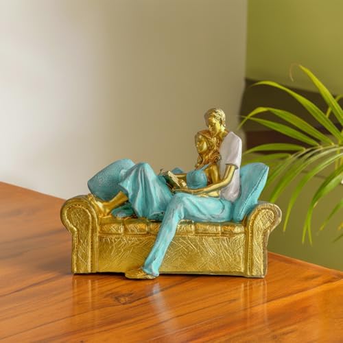 Image of ExclusiveLane 'Shared Stories' Romantic Couple Decorative Showpiece for Living Room (Resin, 15 Cm) | Home Decoration Items for Living Room Showpieces for Home Decor Return Gifts for Housewarming