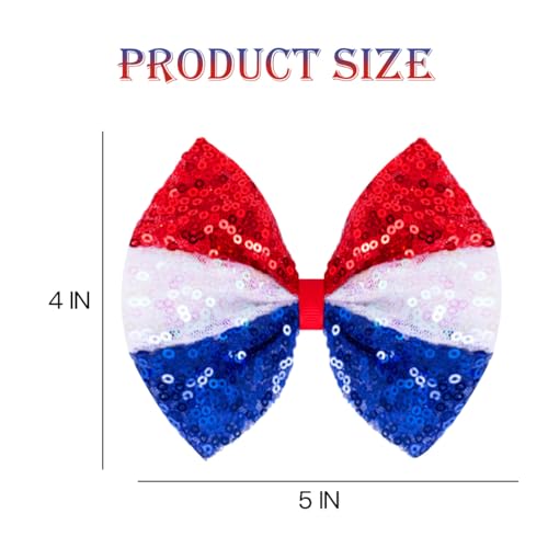 Patriotic 4th of July Hair Bows for Women & Girls, Sparkly Sequins Red Wihte and Blue Hair Accessories Handmade Metal Alligator Clips Non Slip Hair Barresttes Accessories for Independence Day Decor — view 2