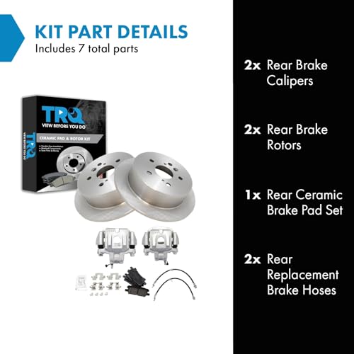 Image of TRQ Rear Brake Pad and Rotor Set Ceramic Calipers Compatible with 2004-2007 Toyota Highlander with All Wheel Drive