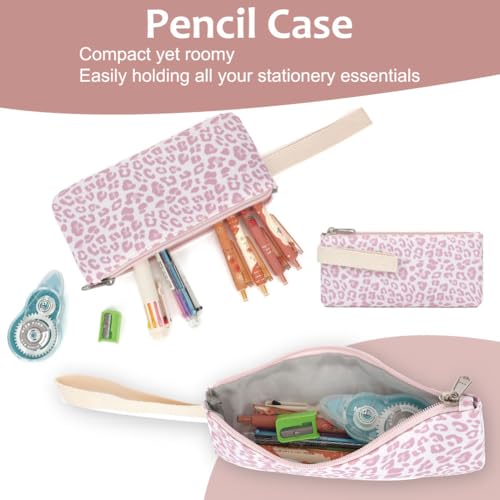 Girls Backpack Set for School Backpacks with Lunch Box Pencil Case 3 Piece Bookbags, Kids Elementary Teen Student Lightweight School Bag Set-Leopard Pink4