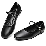 Trary Mary Jane Shoes Women Flats for Women Square Toe with Adjustable Buckle Strap Dressy Ballet Flat Comfortable Slip On Work Office Business Casual Walking Spring Summer Cute Mary Jane Flats Black