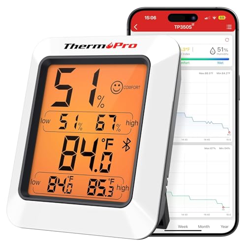 Image of LABART ThermoPro Hygrometer Thermometer for House TP350, Bluetooth Greenhouse Thermometer Humidity Meter up to 260FT, Backlit Room Indoor Thermometer Humidity Sensor with 2-Year Data Export