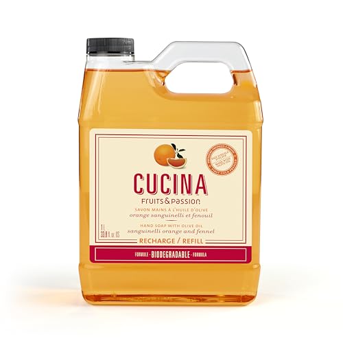 Cucina Fruits & Passion Hand Soap Refill – 1 Liter (33.8 oz) Sanguinelli Orange and Fennel – Purifying All Natural Kitchen Hand Soap with Olive Oil – Vegan and Moisturizing Formula