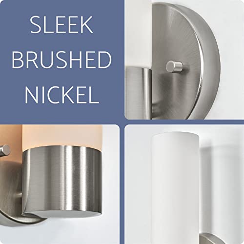 Kira Home Sol 10" Modern 1-Light Wall Sconce With Frosted Glass Shade, For Bathroom/Vanity, Brushed Nickel Finish, 2-Pack #TOP4