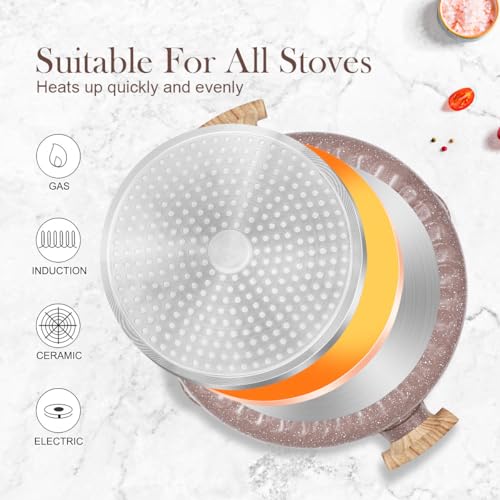 AIKENBBKK 2-in-1 Ceramic Nonstick Deep Frying Pan Skillet, 32cm Frying Pan with Lid Healthy Ceramic Non-Stick Coating, PFOA/PTFE-Free- Brown - Image 6