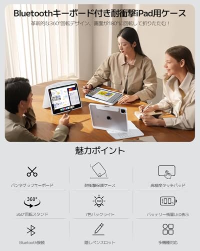 iPad キーボードケース マジックキーボード iPad 10.2 インチ第7/8/9世代 360度回転 日本語配列キーボード Bluetooth ペン収納 軽量 バックライト ホワイト
