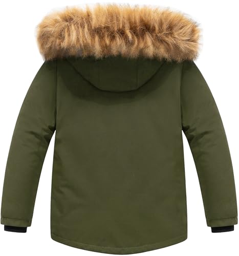 CREATMO US Boy's Long Winter Coat Warm Fleece Lined Waterproof Puffer Jacket Thicken Padded Snow Parka with Faux Fur Hood2