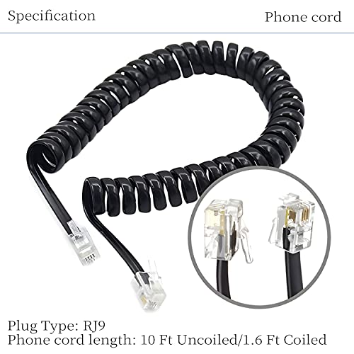 Telefonkabel mit Detangler,Schwarz RJ9 4P4C Telefonhörer Spiralkabel (3 m Uncoiled / 0.5 m Coiled) + Schwarz 360 ° Anti-Tangle Drehen Detanglers,Telefon Kabel für Festnetz Telefon des Home Office