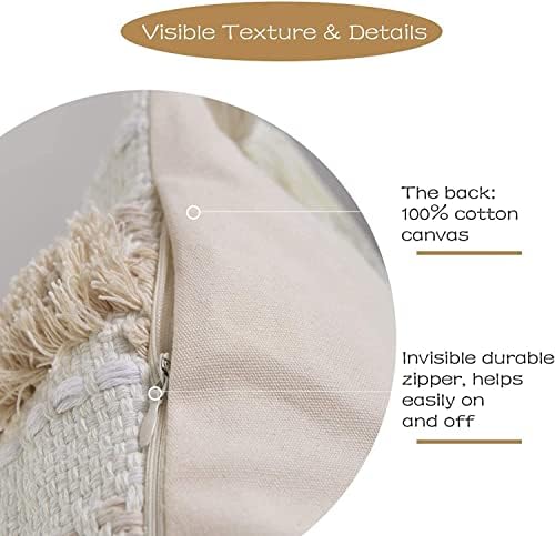 blue page Boho Cushion Covers 45x45cm, Decorative Boho Throw Pillow Cover Beige Pillowcase Woven Tufted Cotton Cushion Case with Tassels for Couch Sofa Bed Living Room Office (Beige and Yellowy)