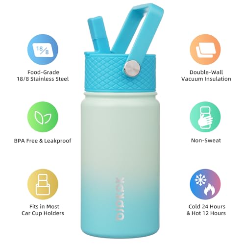 Image of BJPKPK Insulated Water Bottle, 15oz Stainless Steel with Straw Lid