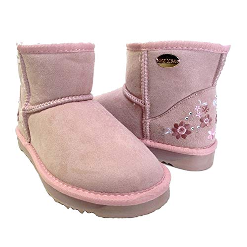 [リズリサ] 1935 ムートンブーツ 花柄刺繍 ラインストーン ファー (S(22.0cm/22.5cm), ピンクスエード)