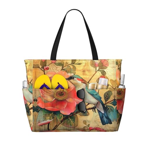 Sacs de plage d'été pour femmes au design raffiné de fleurs et oiseaux tropicaux