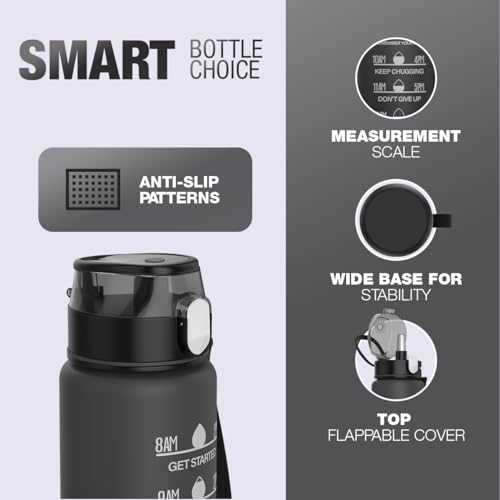 HOMEEX-1-Litre-Water-Bottle-Motivational-Fitness-Sport-Water-Bottles-with-Straw-Time-Maker-BPA-free-Plastic-Drink-Bottle-7l-Design-forGym-Black