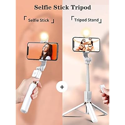 Selfie Stick Tripod with Wireless Remote, 46'' Cellphone Selfie Stick Tripod with LED Fill Light, for iPhone 16/15/14/14 pro/13/13 Pro/12/11/11 Pro/XS Max/XS/XR/X/8/7 and Android Smartphone(Upgrade)