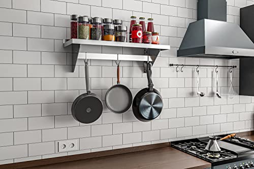 Image of KoolMore 36 inch Commercial Wall Mounted Pot Rack Organizer Shelf with 3 Removable Storage Hooks for Pots and Pans, Stainless-Steel Storage Holder (WMPS-1236), 12 inch X 36 inch