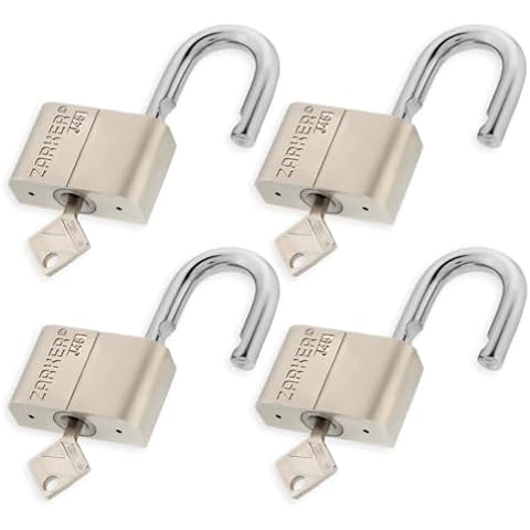 Zarker J45 keyed Alike Padlocks, Heavy Duty Stainless Steel Shackle Lock, Waterproof and Rustproof Storage, Warehouses, Garage, Outdoors, 4-Pack Cover