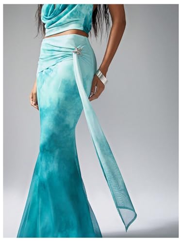 SHENHE Women's High Waisted Mesh Maxi Skirt Bodycon Elegant Going Out Long Fishtail Skirt3