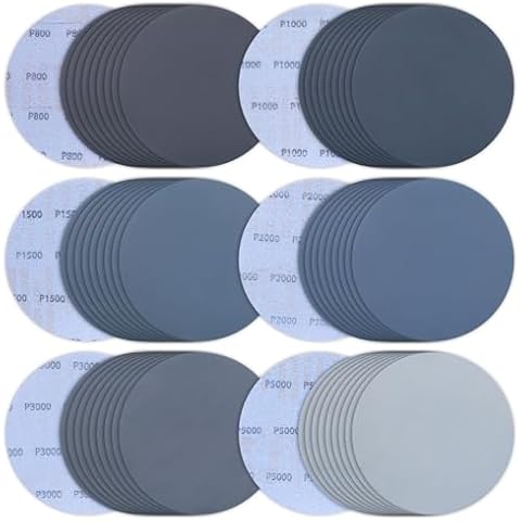 60 Pcs 6 Inch Wet Dry Sanding Discs, 6" Sanding Discs Hook and Loop, 800/1000/1500/2000/3000/5000 Grit Silicon Carbide Orbital Sander Sandpaper Assortment Cover