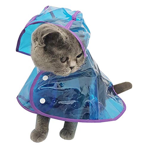 MR. STRONG Blue Medium&Small Pet Rain Coat, Lightweight Cat Rain Jacket, Transparent Medium