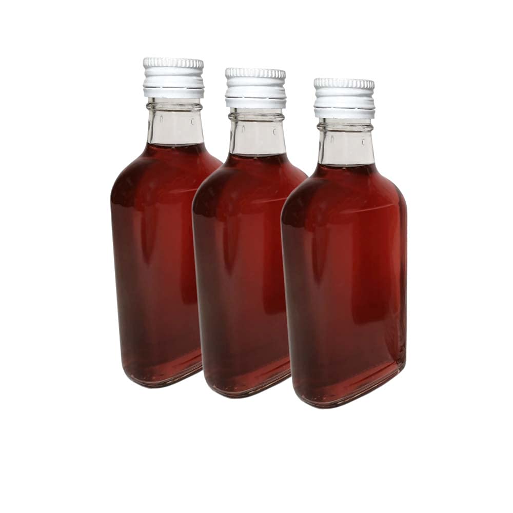 Do It At Home 10 x Flask Glass Bottles 200 ml (0.2L) & Metal Screw Caps (Twist on Lids) - Home Brewing Gin Oil Vinegar Wine Vodka (White Screw Caps)