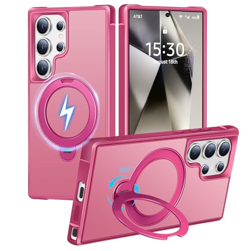 HuwaiH 360° Rotatable Magnetic Stand Case for Samsung S24 Ultra, Rose