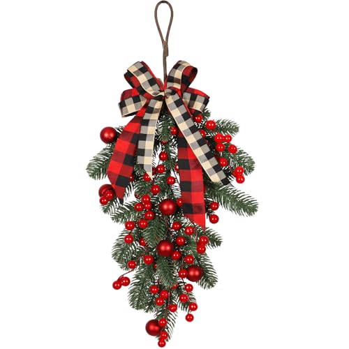 CITYES Christmas Swag Artificial Teardrop Swag Wreaths with Pine Cone