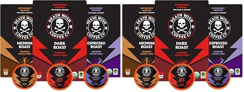Death Wish Coffee, Single Serve Coffee - 10 Each of Medium, Dark, and Espresso Roast - Mixed Roast Variety Pack (Pack of 2)