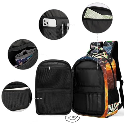 Dart Board Target Water Fire Laptop Backpack Multiple Compartments Travel Backpack Casual Shoulder Bag Fashion Computer Bag for Work Shopping3